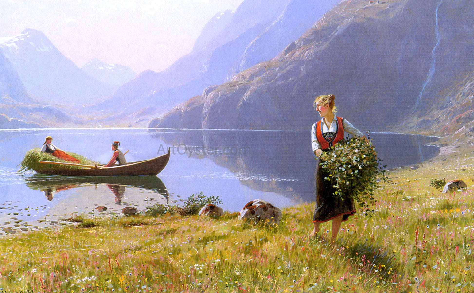  Hans Dahl On The Banks of the Fjord - Canvas Print