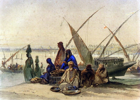  Count Amadeo Preziosi On the Banks of the Nile, Cairo - Canvas Print