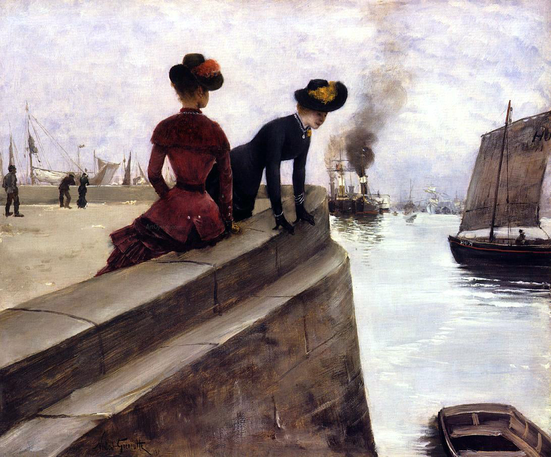  Norbert Goeneutte On the Jetty; Le Havre - Canvas Print