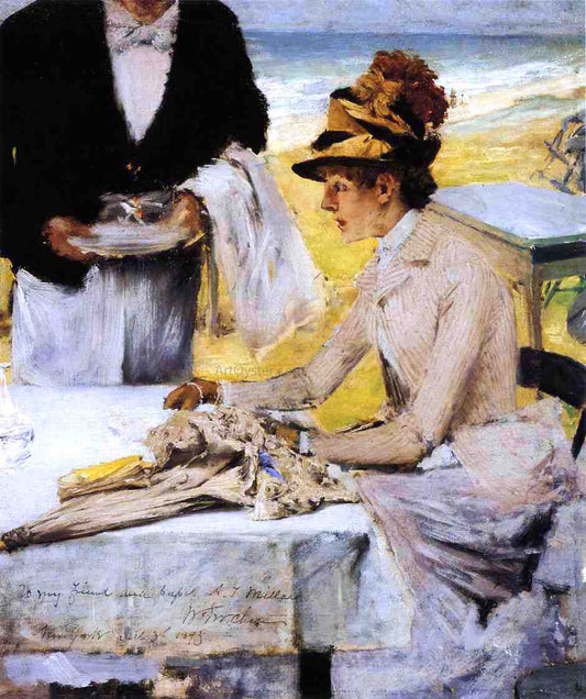  William Merritt Chase Ordering Lunch by the Seaside - Canvas Print