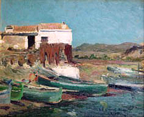  Eliseo Meifren I Roig Paisaje con barcas - Canvas Print