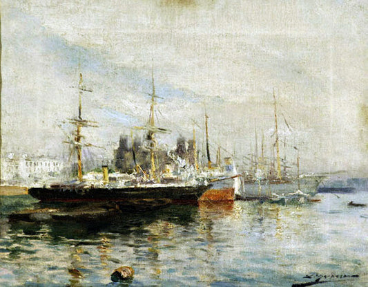  Luis Graner Paisaje en el Puerto - Canvas Print