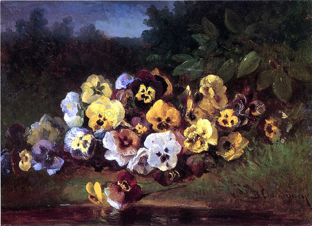  Benjamin Champney Pansies - Canvas Print