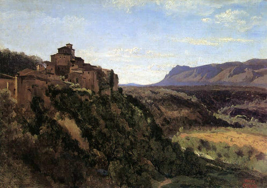  Jean-Baptiste-Camille Corot Papigno - Buildings Overlooking the Valley - Canvas Print