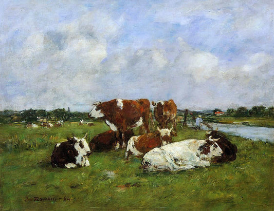  Eugene-Louis Boudin A Pasturage on the Banks of the Touques - Canvas Print