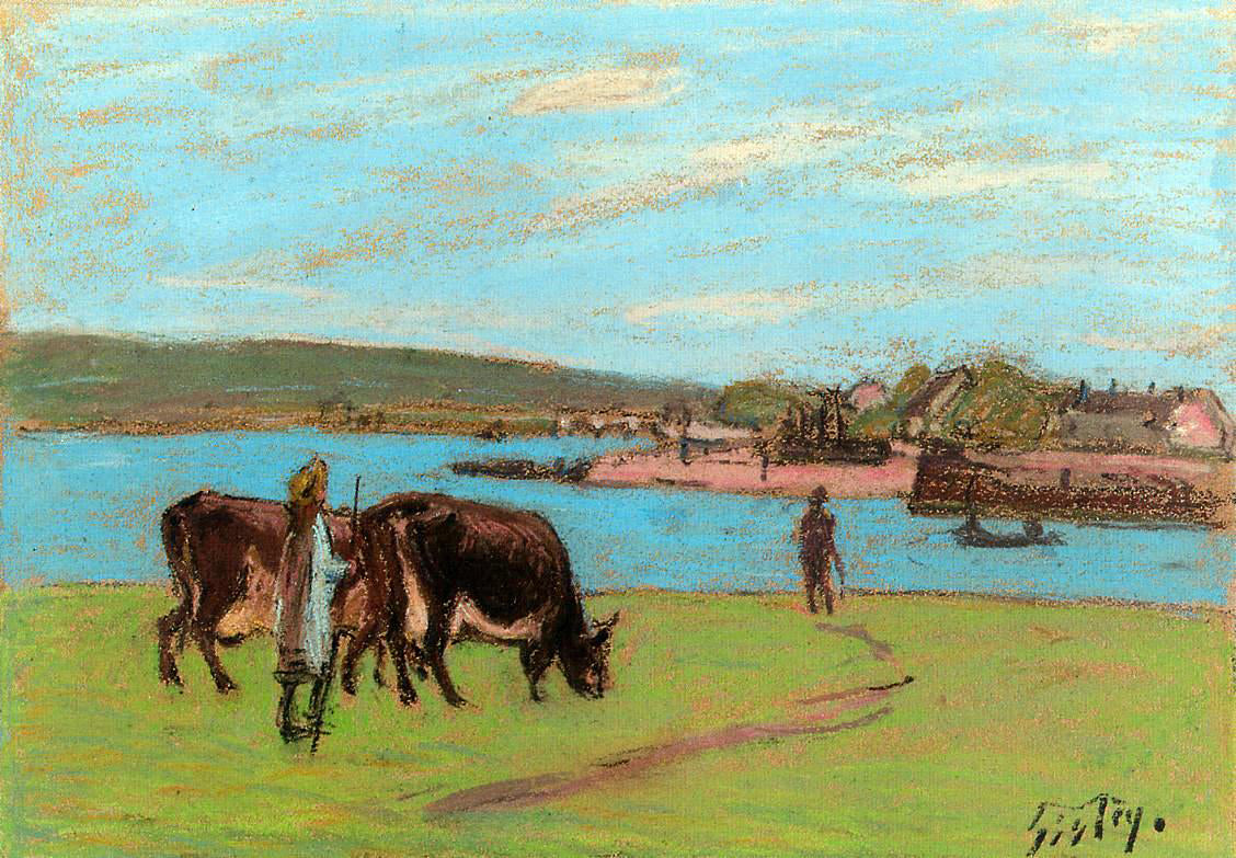  Alfred Sisley Pasture by the Seine - Canvas Print