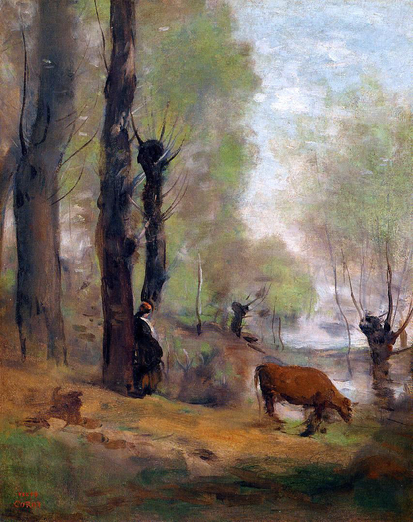  Jean-Baptiste-Camille Corot Peasant Woman Watering Her Cow - Canvas Print