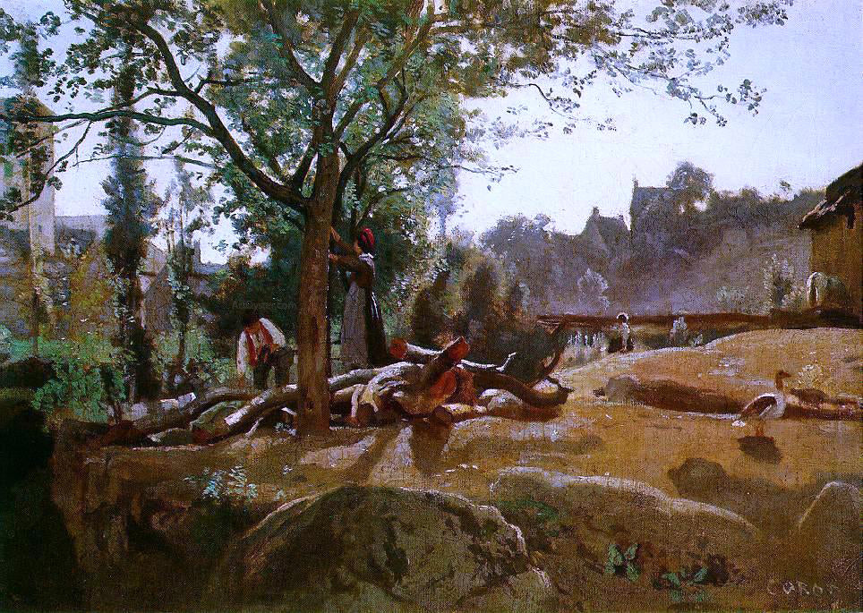  Jean-Baptiste-Camille Corot Peasants under the Trees at Dawn, Morvan - Canvas Print