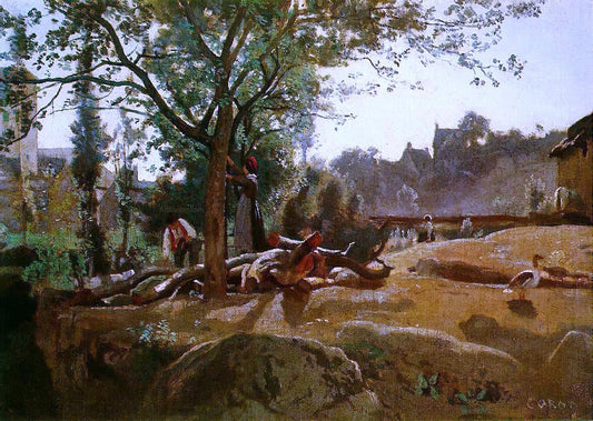  Jean-Baptiste-Camille Corot Peasants under the Trees at Dawn, Morvan - Canvas Print