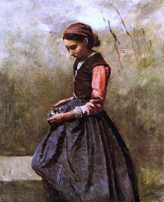  Jean-Baptiste-Camille Corot Pensive Young Woman - Canvas Print