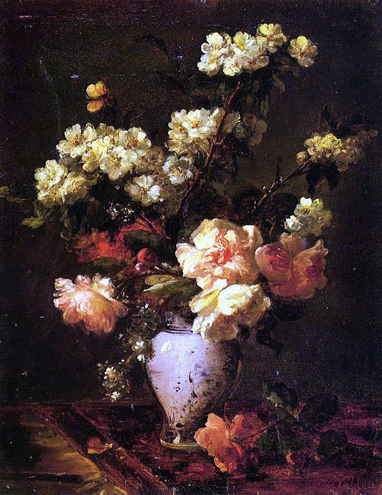  Antoine Vollon Peonies and Apple Blossoms in a Chinese Vase - Canvas Print