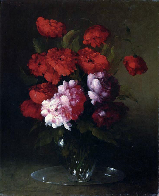  Theodule Ribot Peonies and Poppies in a Glass Vase - Canvas Print