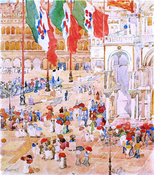  Maurice Prendergast Piazza of St. Marks (also known as The Piazza, Flags, Venice) - Canvas Print