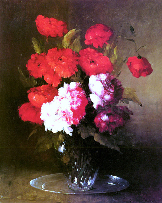  Germain Clement Ribot Pink Peonies and Poppies in a Glass Vase - Canvas Print