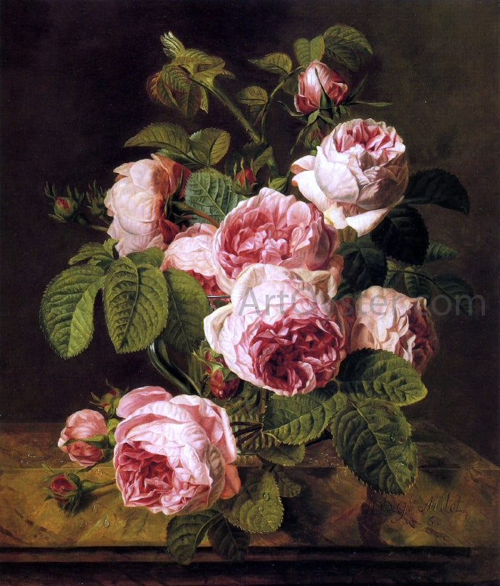  Iphigenie Milet-Mureau Pink Roses on a Marble Ledge - Canvas Print