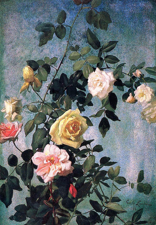  George Cochran Lambdin Pink, Yellow and White Roses - Canvas Print