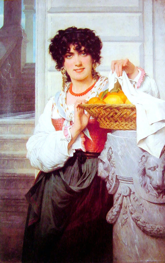  Pierre-Auguste Cot Pisan Girl with Basket of Oranges and Lemons - Canvas Print