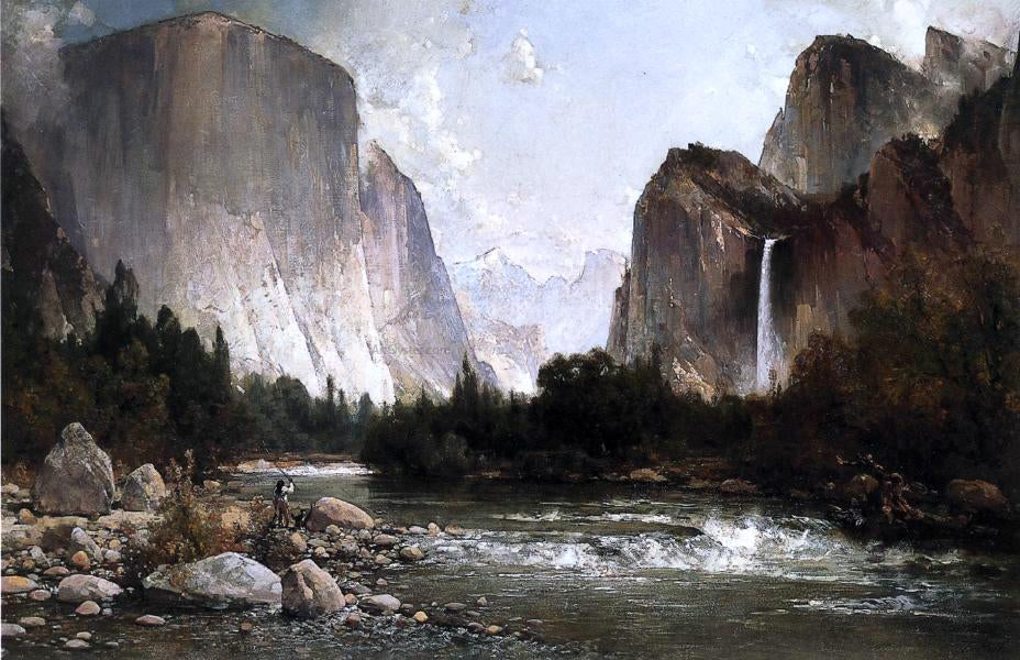  Thomas Hill Piute Fishing on the Merced River, Yosemite Valley - Canvas Print