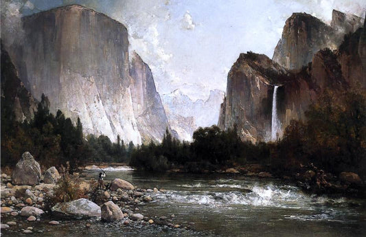  Thomas Hill Piute Fishing on the Merced River, Yosemite Valley - Canvas Print