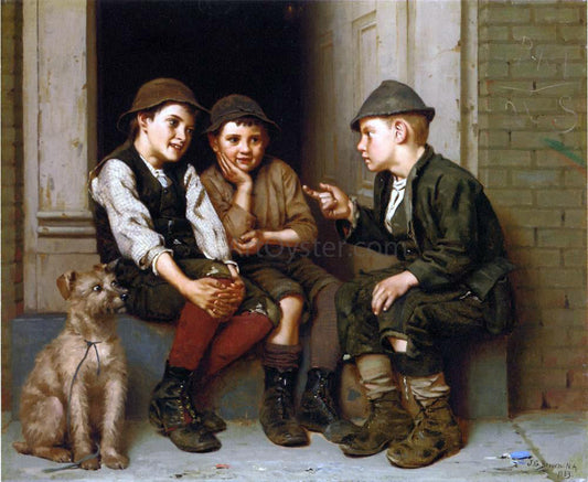  John George Brown Plotting Mischief - Canvas Print