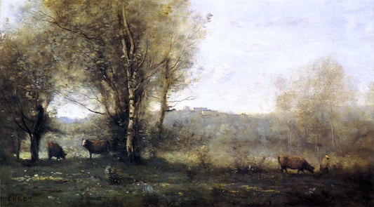  Jean-Baptiste-Camille Corot Pond with Three Cows (also known as Souvenir of Ville d'Avray) - Canvas Print