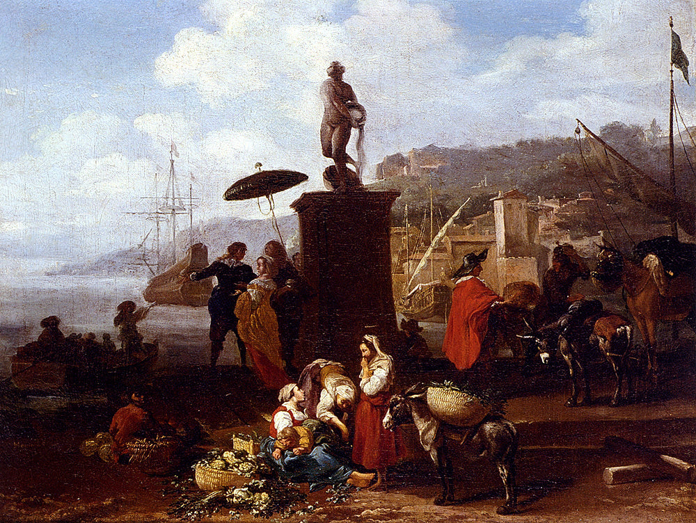  Hendrik Mommers Port Scene With Figures Gathered By A Statue - Canvas Print