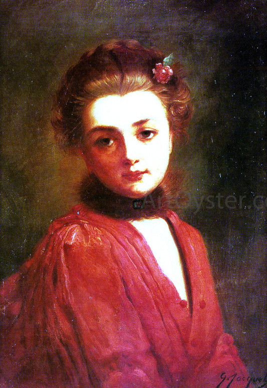  Gustave Jean Jacquet Portrait of a Girl in a Red Dress - Canvas Print