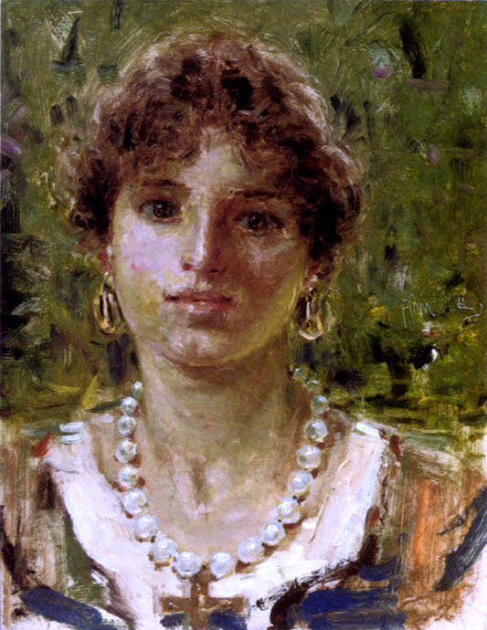  Francesco Paolo Michetti Portrait of a Girl Wearing A Pearl Necklace - Canvas Print