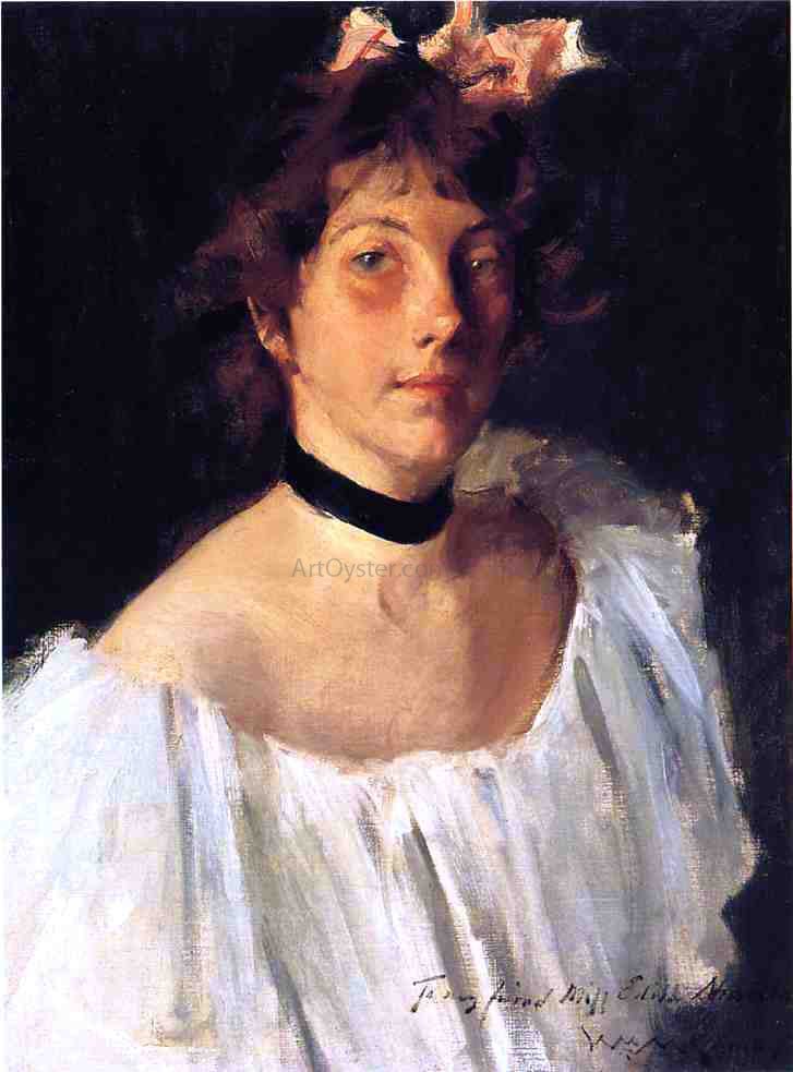  William Merritt Chase Portrait of a Lady in a White Dress (also known as Miss Edith Newbold) - Canvas Print