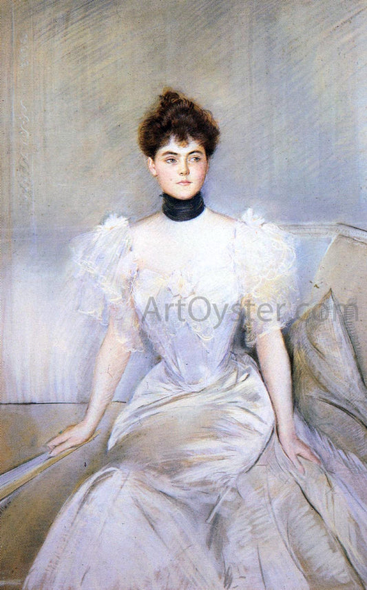  Paul Cesar Helleu Portrait of a Lady With A Fan - Canvas Print