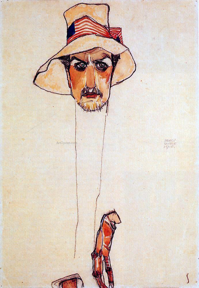  Egon Schiele Portrait of a Man with a Floppy Hat (also known as Portrait of Erwin Dominilk Osen) - Canvas Print