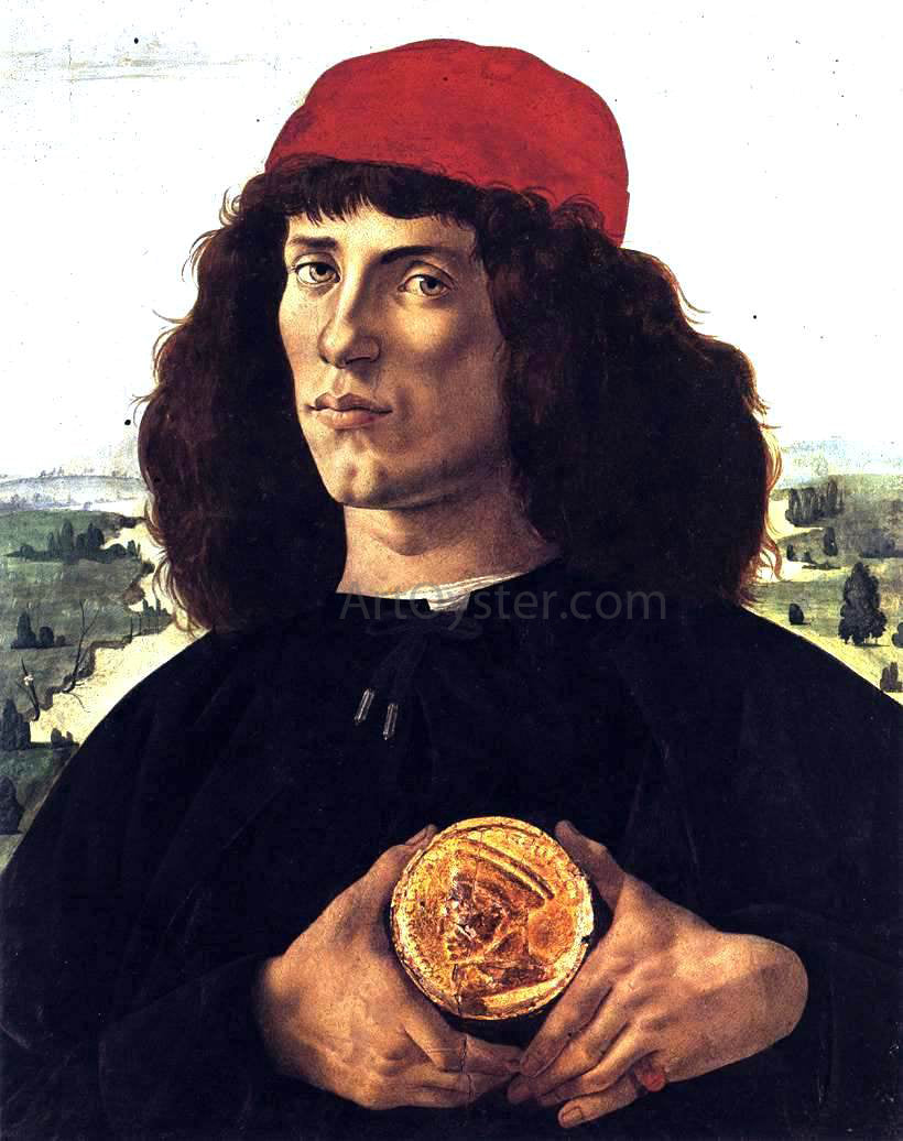  Sandro Botticelli Portrait of a Man with a Medal of Cosimo the Elder - Canvas Print