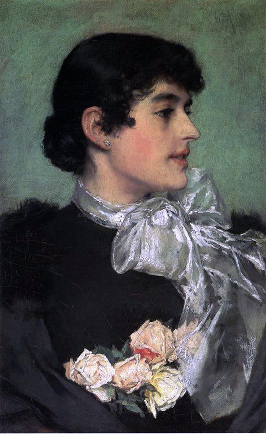  Charles Frederic Ulrich Portrait of a Woman in a Purple Hat - Canvas Print