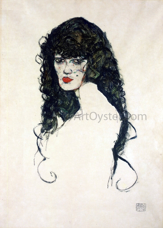 Egon Schiele Portrait of a Woman with Black Hair - Canvas Print