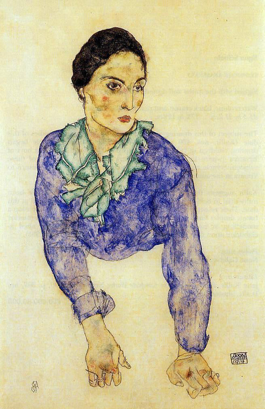  Egon Schiele Portrait of a Woman with Blue and Green Scarf - Canvas Print
