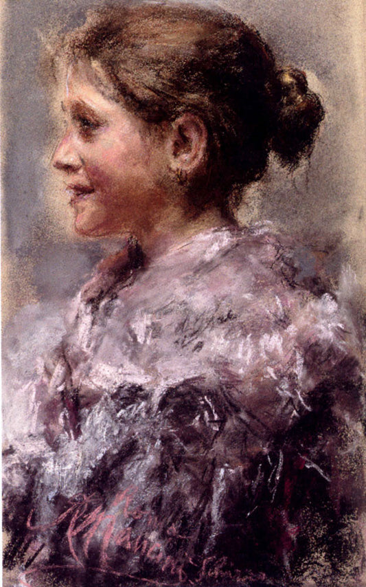  Antonio Mancini Portrait of a Young Girl - Canvas Print