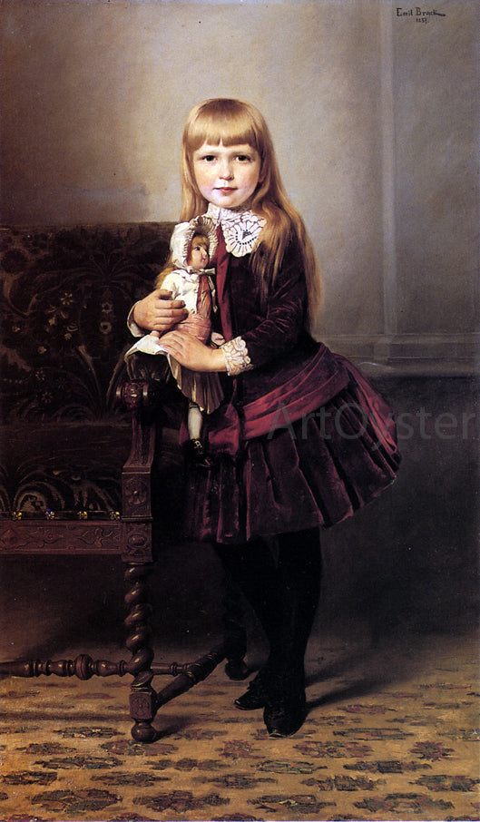  Emil Brack Portrait of a Young Girl Holding a Doll - Canvas Print