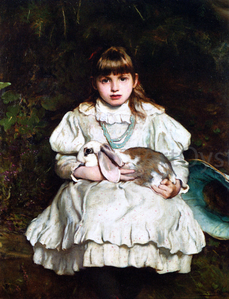  Frank Holl Portrait of a Young Girl Holding a Pet Rabbit - Canvas Print