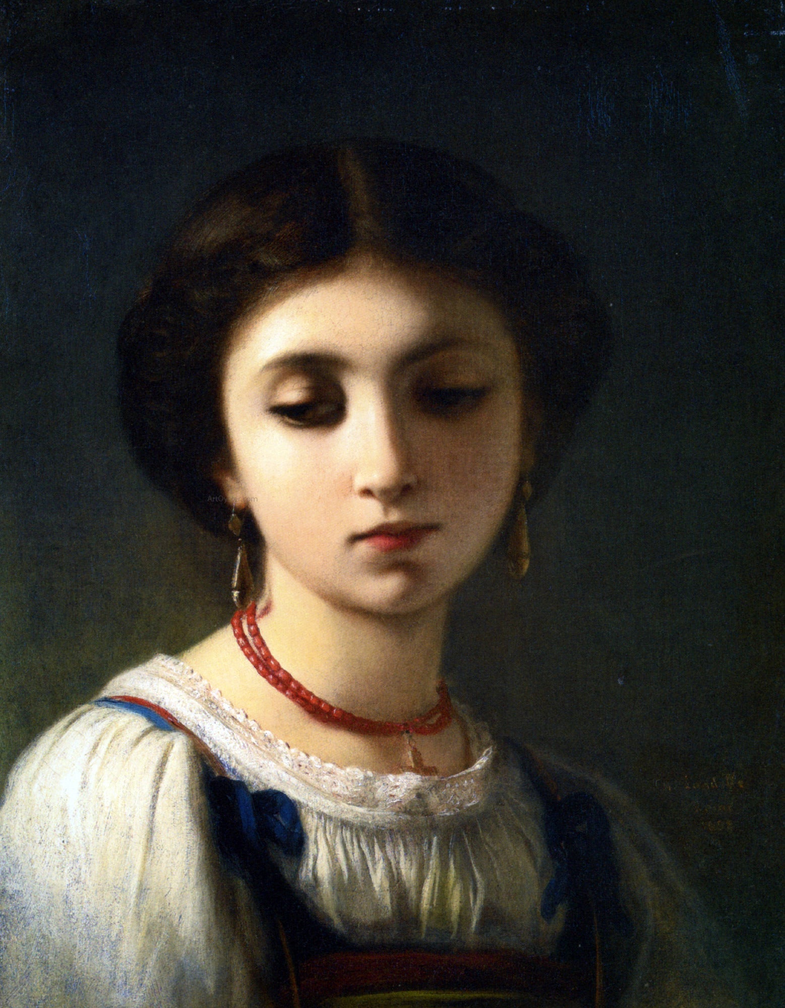  Charles Zacharie Landelle Portrait of a Young Italian Girl - Canvas Print