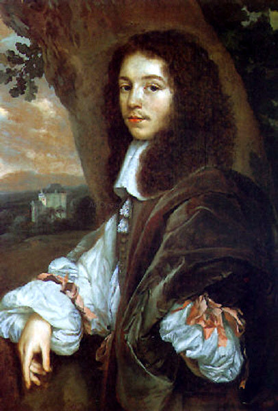  Jan Mytens Portrait of Christaen Huygens in a landscape, a country house beyond - Canvas Print