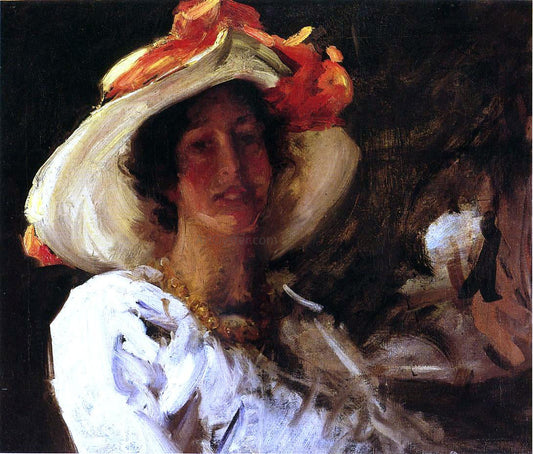  William Merritt Chase Portrait of Clara Stephens Wearing a Hat with an Orange Ribbon - Canvas Print