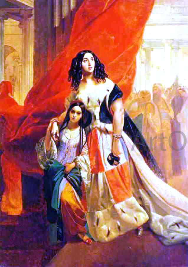  Karl Pavlovich Brulloff Portrait of Countess Yu. P. Samoilova and Her Ward Amacilia Pacini Leaving a Ball - Canvas Print