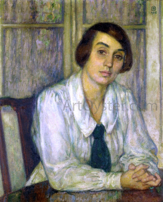  Theo Van Rysselberghe Portrait of Elizabeth van Rysselberghe, Seated, Her Hands on the Table - Canvas Print