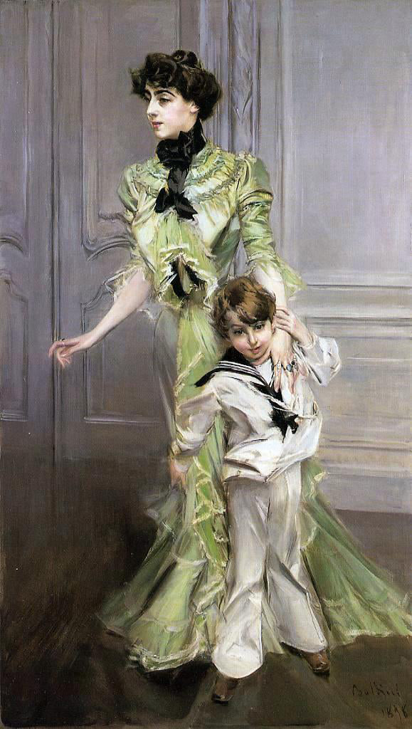  Giovanni Boldini Portrait of Madame Georges Hugo (nee Pauleen Menard-Dozian) and Her Son, Jean - Canvas Print