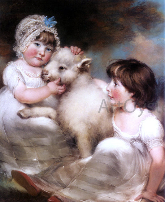  John Russell Portrait of Miss E. and Miss L. Earle with a Lamb - Canvas Print
