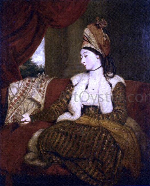  Sir Joshua Reynolds Portrait of Mrs. Baldwin (1763 - 1839) Full-Length, Seated on a Red Divan - Canvas Print
