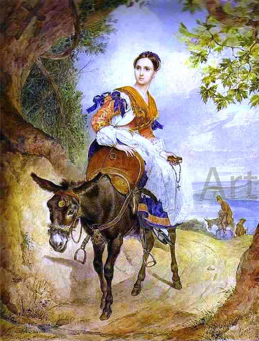  Karl Pavlovich Brulloff A Portrait of O. P. Ferzen on a Donkeyback - Canvas Print