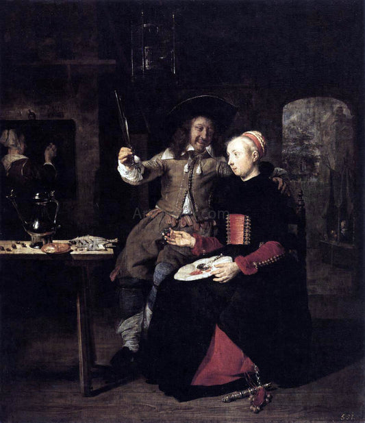 Gabriel Metsu Portrait of the Artist with His Wife Isabella de Wolff in a Tavern - Canvas Print