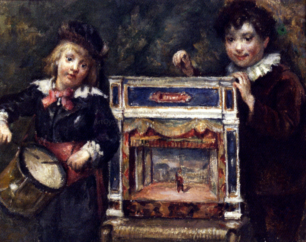  Marcellin Desboutin Portrait of The Artist's Two Sons With Their Puppet Theatre - Canvas Print