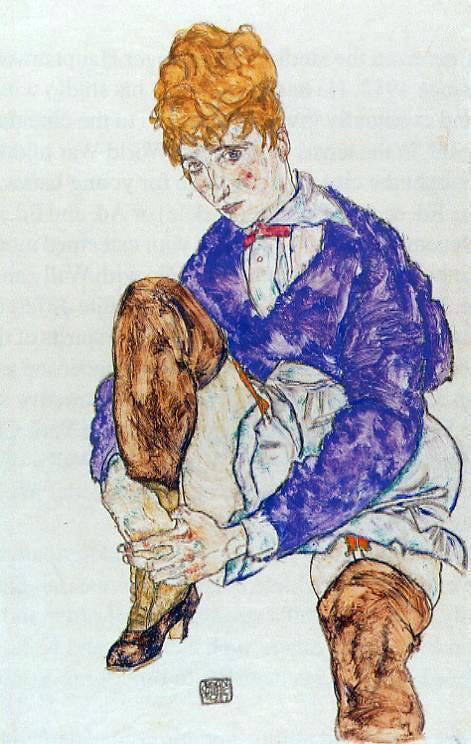  Egon Schiele Portrait of the Artist's Wife Seated, Holding Her Right Leg - Canvas Print